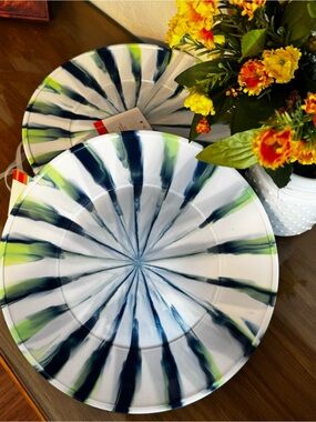 SUNGLOW STYLE Ink Stripe Melamine Dinner Plates (Set of 8) NEW